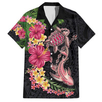Hawaiian Tropical Plants Turtle and Shark Family Matching Tank Maxi Dress and Hawaiian Shirt Polynesian Art Tattoo