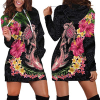 Hawaiian Tropical Plants Turtle and Shark Hoodie Dress Polynesian Art Tattoo