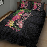 Hawaiian Tropical Plants Turtle and Shark Quilt Bed Set Polynesian Art Tattoo