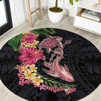 Hawaiian Tropical Plants Turtle and Shark Round Carpet Polynesian Art Tattoo