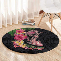 Hawaiian Tropical Plants Turtle and Shark Round Carpet Polynesian Art Tattoo