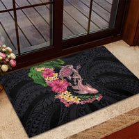 Hawaiian Tropical Plants Turtle and Shark Rubber Doormat Polynesian Art Tattoo