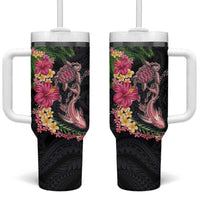 Hawaiian Tropical Plants Turtle and Shark Tumbler With Handle Polynesian Art Tattoo