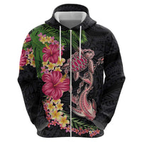 Hawaiian Tropical Plants Turtle and Shark Zip Hoodie Polynesian Art Tattoo LT03 - Polynesian Pride