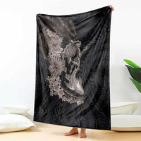 Hawaiian Tropical Plants Turtle and Shark Blanket Polynesian Art Tattoo Grayscale Color LT03 - Polynesian Pride