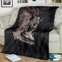 Hawaiian Tropical Plants Turtle and Shark Blanket Polynesian Art Tattoo Grayscale Color LT03 - Polynesian Pride