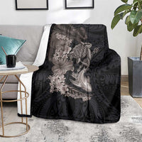 Hawaiian Tropical Plants Turtle and Shark Blanket Polynesian Art Tattoo Grayscale Color LT03 - Polynesian Pride