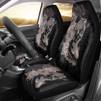 Hawaiian Tropical Plants Turtle and Shark Car Seat Cover Polynesian Art Tattoo Grayscale Color