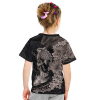 Hawaiian Tropical Plants Turtle and Shark Kid T Shirt Polynesian Art Tattoo Grayscale Color LT03 - Polynesian Pride