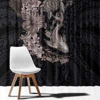 Hawaiian Tropical Plants Turtle and Shark Window Curtain Polynesian Art Tattoo Grayscale Color