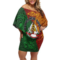 Papua New Guinea East Sepik Province Family Matching Off Shoulder Short Dress and Hawaiian Shirt Tribal Crocodile Birds of Paradise Melanesian Tattoo