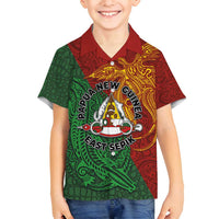 Papua New Guinea East Sepik Province Family Matching Off Shoulder Short Dress and Hawaiian Shirt Tribal Crocodile Birds of Paradise Melanesian Tattoo