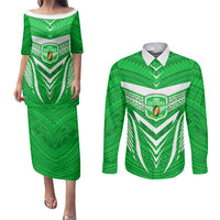 Kimbe Cutters Rugby Couples Matching Puletasi Dress and Long Sleeve Button Shirts Papua New Guinea Polynesian Tattoo Green Version LT03 Green - Polynesian Pride