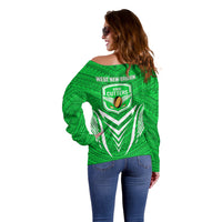 Kimbe Cutters Rugby Off Shoulder Sweater Papua New Guinea Polynesian Tattoo Green Version LT03 - Polynesian Pride
