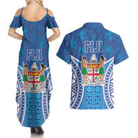 Fiji Day Couples Matching Summer Maxi Dress and Hawaiian Shirt Fijian Masi Tribal Hibiscus Tattoo and Tapa Pattern