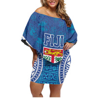 Fiji Day Family Matching Off Shoulder Short Dress and Hawaiian Shirt Fijian Masi Tribal Hibiscus Tattoo and Tapa Pattern