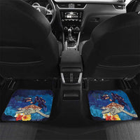 Polynesian Scuba Diving Car Mats Honu with Hibiscus and Plumeria Flower and Tapa Tribal Pattern