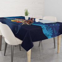 Polynesian Scuba Diving Tablecloth Honu with Hibiscus and Plumeria Flower and Tapa Tribal Pattern