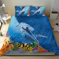 Polynesian Scuba Diving Bedding Set Beauty Corals with Underwater and Polynesian Pattern