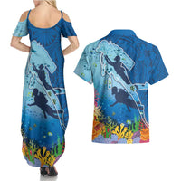 Polynesian Scuba Diving Couples Matching Summer Maxi Dress and Hawaiian Shirt Beauty Corals with Underwater and Polynesian Pattern