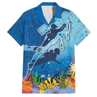Polynesian Scuba Diving Family Matching Puletasi and Hawaiian Shirt Beauty Corals with Underwater and Polynesian Pattern LT03 Dad's Shirt - Short Sleeve Blue - Polynesian Pride