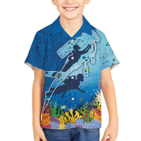 Polynesian Scuba Diving Family Matching Puletasi and Hawaiian Shirt Beauty Corals with Underwater and Polynesian Pattern LT03 Son's Shirt Blue - Polynesian Pride