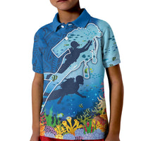 Polynesian Scuba Diving Kid Polo Shirt Beauty Corals with Underwater and Polynesian Pattern LT03 Kid Blue - Polynesian Pride