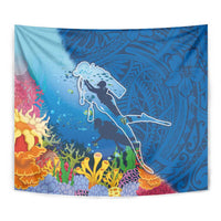 Polynesian Scuba Diving Tapestry Beauty Corals with Underwater and Polynesian Pattern