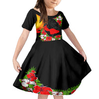 Hawaii Maui Island Family Matching Puletasi Dress and Hawaiian Shirt Maui Map With Tropical Forest Sunset Vibe LT03 Daughter's Dress Black - Polynesian Pride