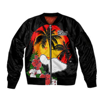 Custom Hawaii Maui Island Sleeve Zip Bomber Jacket Maui Map With Tropical Forest Vintage Style LT03 Unisex Black - Polynesian Pride