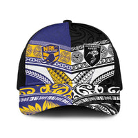 Niue and Aotearoa Rugby Baseball Net Cap Hiapo with Maori Moko Tribal Heritage Tattoos LT03 One Size Black Black - Polynesian Pride