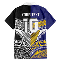 Custom Rugby Niue and Aotearoa Family Matching Off The Shoulder Long Sleeve Dress and Hawaiian Shirt Hiapo with Maori Moko Tribal Heritage Tattoos - Polynesian Pride