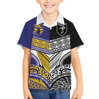 Custom Rugby Niue and Aotearoa Family Matching Off The Shoulder Long Sleeve Dress and Hawaiian Shirt Hiapo with Maori Moko Tribal Heritage Tattoos - Polynesian Pride