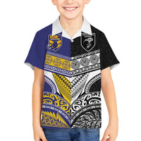 Custom Rugby Niue and Aotearoa Family Matching Off Shoulder Maxi Dress and Hawaiian Shirt Hiapo with Maori Moko Tribal Heritage Tattoos - Polynesian Pride