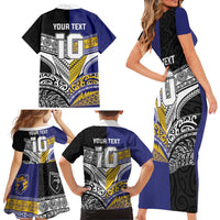 Custom Rugby Niue and Aotearoa Family Matching Short Sleeve Bodycon Dress and Hawaiian Shirt Hiapo with Maori Moko Tribal Heritage Tattoos - Polynesian Pride