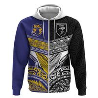 Custom Rugby Niue and Aotearoa Hoodie Hiapo with Maori Moko Tribal Heritage Tattoos - Polynesian Pride