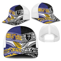 Niue and Aotearoa Rugby Mesh Trucker Cap Hiapo with Maori Moko Tribal Heritage Tattoos LT03 - Polynesian Pride