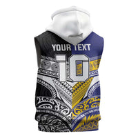 Custom Rugby Niue and Aotearoa Sleeveless Zip Hoodie Hiapo with Maori Moko Tribal Heritage Tattoos - Polynesian Pride