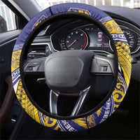 Rugby Niue and Aotearoa Steering Wheel Cover Hiapo with Maori Moko Tribal Heritage Tattoos - Polynesian Pride