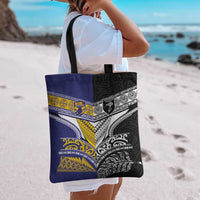 Rugby Niue and Aotearoa Tote Bag Hiapo with Maori Moko Tribal Heritage Tattoos - Polynesian Pride