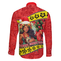 Hawaii Christmas Family Matching Long Sleeve Bodycon Dress and Hawaiian Shirt Hula Girl Hibiscus With Hawaiian Style Tribal Fabric Patchwork LT03 - Polynesian Pride