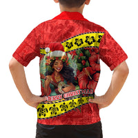 Hawaii Christmas Family Matching Off Shoulder Long Sleeve Dress and Hawaiian Shirt Hula Girl Hibiscus With Hawaiian Style Tribal Fabric Patchwork LT03 - Polynesian Pride