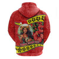 Hawaii Christmas Hoodie Hula Girl Hibiscus With Hawaiian Style Tribal Fabric Patchwork LT03 - Polynesian Pride