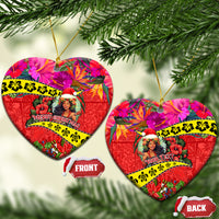 Personalised Hawaii Christmas Ceramic Ornament Hula Girl Hibiscus With Hawaiian Style Tribal Fabric Patchwork LT03 Heart Red - Polynesian Pride