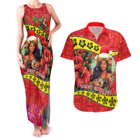 Personalised Hawaii Christmas Couples Matching Tank Maxi Dress and Hawaiian Shirt Hula Girl Hibiscus With Hawaiian Style Tribal Fabric Patchwork LT03 Red - Polynesian Pride