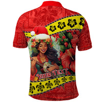 Personalised Hawaii Christmas Polo Shirt Hula Girl Hibiscus With Hawaiian Style Tribal Fabric Patchwork LT03 - Polynesian Pride