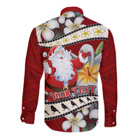 Personalised Tahiti Christmas Long Sleeve Button Shirt Tiare Flowers and Pomarea Nigra with Polynesian Pattern LT03 - Polynesian Pride