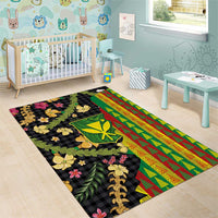 Hawaiian Tropical Plants Lei Area Rug Kanaka Maoli Tribal with Palaka Motifs - Polynesian Pride