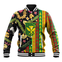Hawaiian Tropical Plants Lei Baseball Jacket Kanaka Maoli Tribal with Palaka Motifs - Polynesian Pride