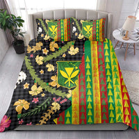 Hawaiian Tropical Plants Lei Bedding Set Kanaka Maoli Tribal with Palaka Motifs - Polynesian Pride